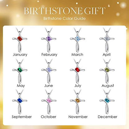 Cross Necklace for Women 925 Sterling Silver Birthstone Necklace for Women - color: 11-Nov-Topaz