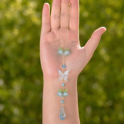 Butterfly Flower Car Rearview Mirror Charm Blue of Valley - color: Blue - Butterfly
