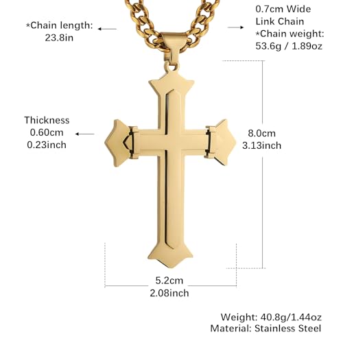 HZMAN Large Stainless Steel Christian Faith Cross Necklace for Men - color: Gold-1
