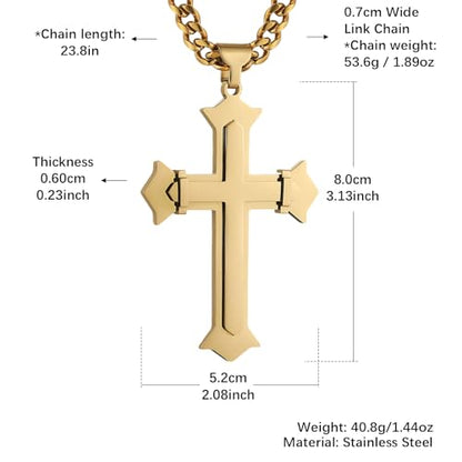 HZMAN Large Stainless Steel Christian Faith Cross Necklace for Men - color: Gold-1