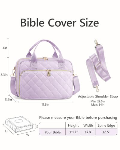 All-in-One Bible Journaling Kit – Quilted Bible Cover Case for Women - color: Light Purple