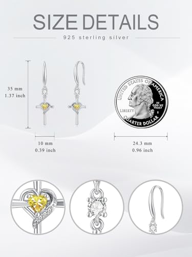 Seiyang Cross Birthstone Earring 925 Sterling Silver Cross Dangle Drop Earrings with 12 Months Birthstone Birthday Jewelry Gifts for Women Mom Her - color: 11-November, size: Style A