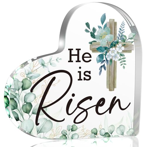 Christian Gifts for Women, He is Risen Bible Verse Acrylic Sign Decorations, Easter Decorations for the Home, Rustic Table Centerpiece Block Signs for Home Office Bedroom Living Room Decor - color: C-11