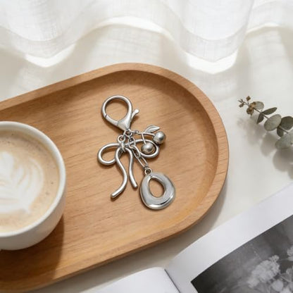 Snycler Bubble Initial Keychain Bag Charms for Women, A-Z Letter Keychain - color: Sliver Cherry Bow-style