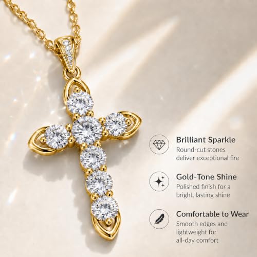 Cross Necklace 18k Gold Plated Christian Faith Jewelry Gift for Women - color: Cross-Gold