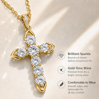 Cross Necklace 18k Gold Plated Christian Faith Jewelry Gift for Women - color: Cross-Gold