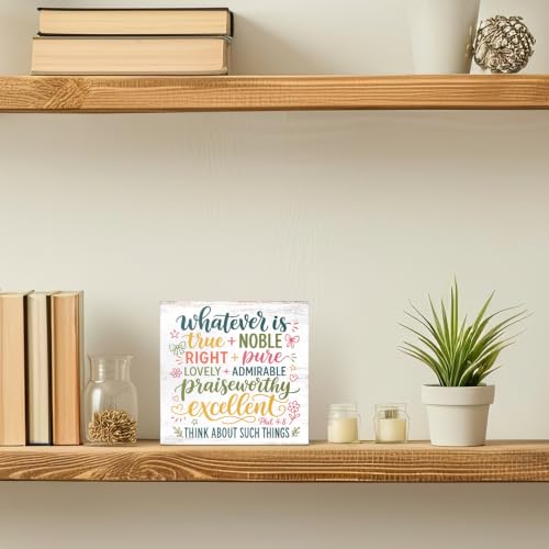 Whatever Is True Noble Right Pure Christian Wooden Box Sign Gifts - color: Rainbow