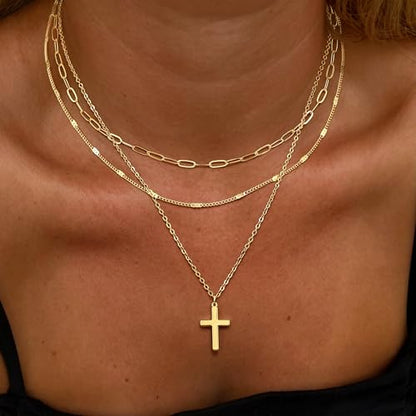 Cross Necklace for Women 14K Gold Silver Plated Small Cross Necklace Dainty Cross Pendant Choker Simple Trendy Cute Sideway Cross Charm Chain Necklaces for Women Trendy Christian Baptism Religious Faith Jewelry Gifts - size: Gold-114