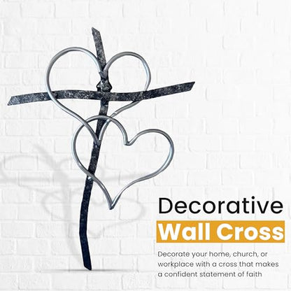Taprion Wall Cross,Silver Heart Cross Religious Wall Art- 10Inch