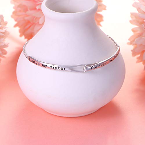Sterling Silver Engraved Inspirational Adjustable Infinity Bracelet Graduation Gift for Mother Sister Best Friend Jewelry for Women - style: Always my sister Forever my friend