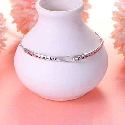 Sterling Silver Engraved Inspirational Adjustable Infinity Bracelet Graduation Gift for Mother Sister Best Friend Jewelry for Women - style: Always my sister Forever my friend
