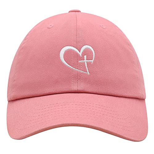 JPAK Heart and Cross Premium Dad Hat Embroidered Cotton Baseball Cap Christian Faith - color: Coral Silk