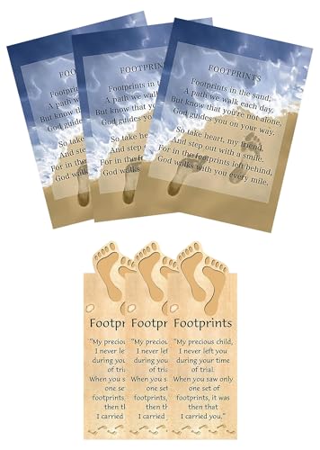 Footprints in The Sand Card - Magnetic Footprints in The Sand Bookmark - Inspirational Footprints Card and Bookmark Set for Bible Study, Book, Journal - 6 Items Total
