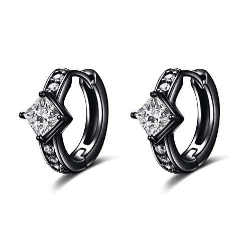 AOBOCO Black Hoops Earrings for Men Sterling Silver Viking Celtic Cross Heart Skull Round Triangle Hoop Earrings Birthday Father Day Christmas Jewelry Gifts for Men Women Friends - style: Black CZ Hoops