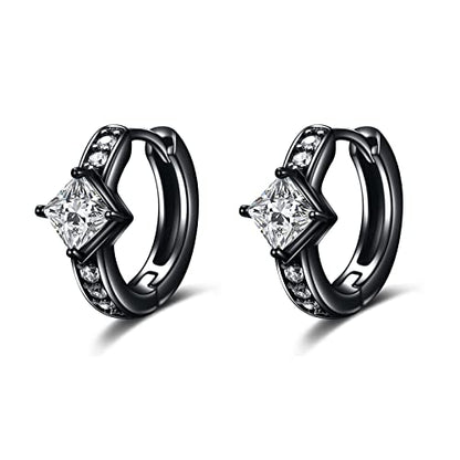 AOBOCO Black Hoops Earrings for Men Sterling Silver Viking Celtic Cross Heart Skull Round Triangle Hoop Earrings Birthday Father Day Christmas Jewelry Gifts for Men Women Friends - style: Black CZ Hoops