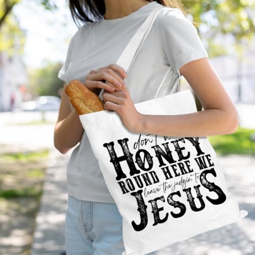 VICBOU Bible Verse Canvas Tote Bag Religious Christian Gifts for Women Men Faith Canvas Tote Reusable Grocery Bag - color: Jesus