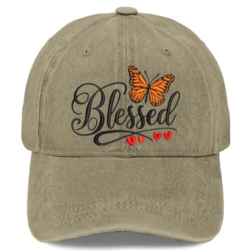 for Mom Grandma Auntie, Guardian Butterfly Embroidered Baseball Cap for Women, Meaningful Hat - color: Khaki Butterfly Blessed
