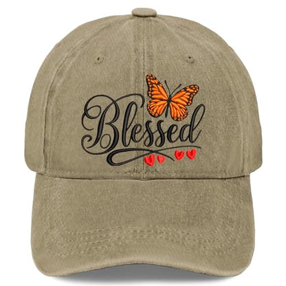 for Mom Grandma Auntie, Guardian Butterfly Embroidered Baseball Cap for Women, Meaningful Hat - color: Khaki Butterfly Blessed