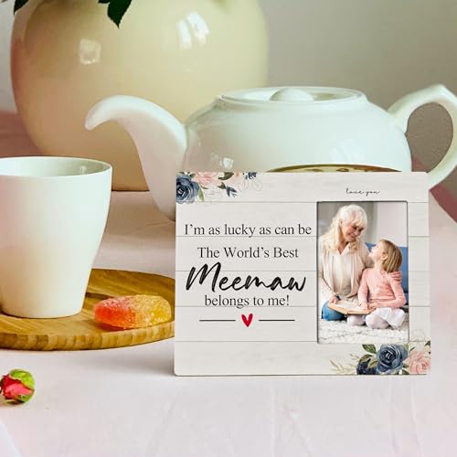 Meemaw Gifts 4X6 Picture Photo Frames, I Am As Lucky As Can Be The Best Meemaw Belong To Me Wood Photo Frame, Meemaw Christmas Birthday Mother’S Day Gift Picture Frame for Wall Tabletop Display - color: Meemaw