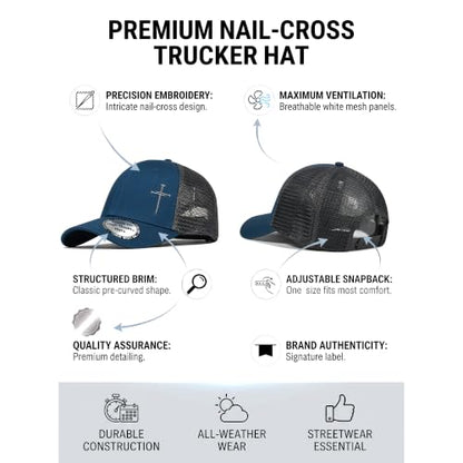 Christian Hats for Men Women,Jesus 3 Nail Cross Hat Christian Religious Gifts for Birthday/Christmas,Black and Silver - color: 07.blue-silver