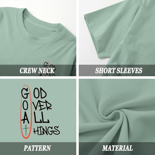 Christian God Over All Things Shirt for Men Jesus Religious Shirts Faith Bible Verse Tshirt Cross Graphic Tee Top - color: Aqua Green, size: Small