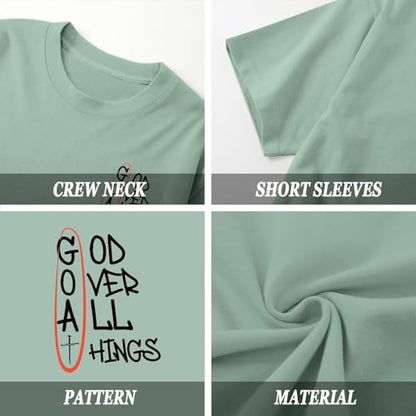 Christian God Over All Things Shirt for Men Jesus Religious Shirts Faith Bible Verse Tshirt Cross Graphic Tee Top - color: Aqua Green, size: Large
