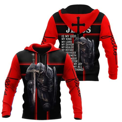 3D Christian Jesus Hoodies for Men Women Unisex Praying Hands Sweatshirt Pullover king Printed sweater - color: Knightred, size: Small