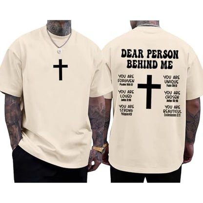 Mens Christian Bible Verse Shirts Dear Person Behind Me T Shirt Religious Jesus Inspirational Cross Graphic Tees - color: Apricot, size: XX-Large