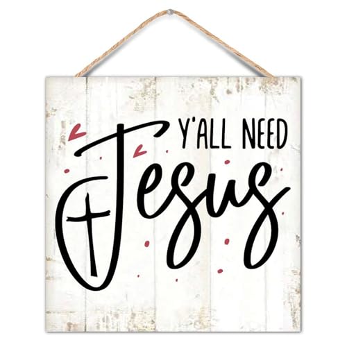 Novelty Hanging Sign 0 Y'all Need Jesus Wood Sign with Jute Rope Bible Verse Saying Rustic Wood Signs Plaque Artwork for Family/Friend/Women/Mother Gift - color: crimson-style-6