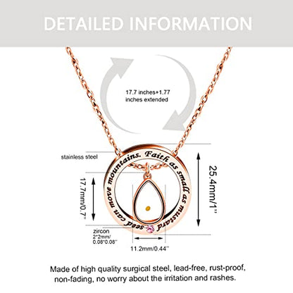 Uloveido Christian Circle Round Ring Necklace Engraved Faith As Small As A Mustard Seed Can Move Mountains Y958 - style: Pink CZ-rose gold-Drop
