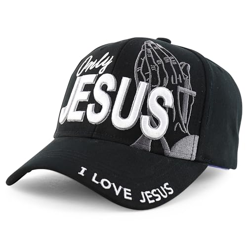 Trendy Apparel Shop Only Jesus Praying Hand Embroidered Christian Ball Cap - color: Black