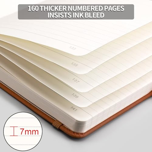 AHGXG Lined Journal Notebook, 320 Numbered Pages, A5 (5.75'' X 8.38'') - color: Brown, size: A5