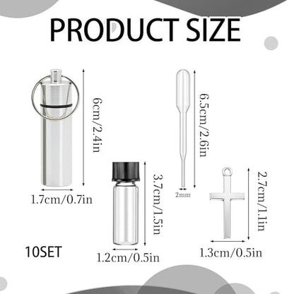 10 Pcs Holy Oils Bottle Anointing Oil Bottles Keychain Vial with Eyedropper Cross Pendant for Travel Baptism Favor Church Wedding Communion Favor (Silver)