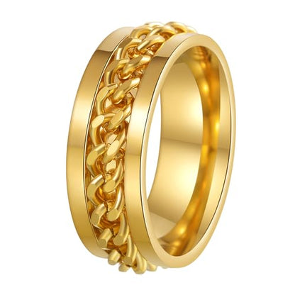 Mens Fidget Rings Anxiety Ring for Men 6mm 8mm Chain Spinner Ring Size 5-14 - color: Gold Gold