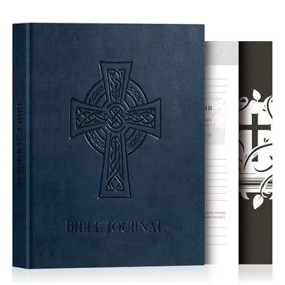 Lanpn Christian Bible Prayer Journal for Men, 91 Days Daily Devotional Journals, Bible Study Notebook with Scripture Verse for Church Pray Notes, Religious Faith Gifts, Blue Leather Hardcover - color: Blue
