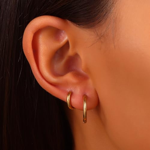 18K Gold Plated Hoop Earrings for Women, NICKEL-FREE & HYPOALLERGENIC, Timeless Jewelry Gift - color: Gold-6pcsE