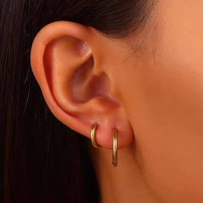 18K Gold Plated Hoop Earrings for Women, NICKEL-FREE & HYPOALLERGENIC, Timeless Jewelry Gift - color: Gold-6pcsE