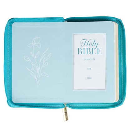 KJV Holy Bible, Mini Pocket Size, Red Letter Edition, Reading Plan, Thematic Verse Finder, Ribbon Bookmark, King James Version, Vegan Leather, Aqua, Zipper Closure, 6.2" x 4.3" (KJV Pocket Editions)