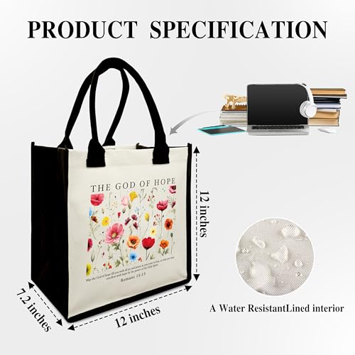Christian Shoulder Beach Bag - Bible Verse Wildflower Canvas Tote Bag Gifts - color: The God of Hope