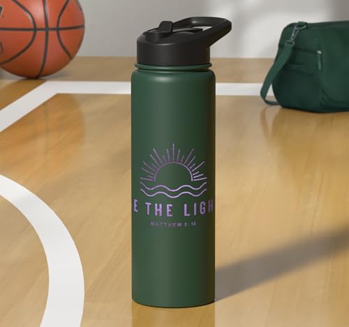 Be the Light Scripture (Matthew 5:14) For Encouragement Stainless Steel Insulated Water Bottle - color: Dark Green