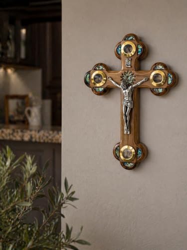 iHoly Land Crafts Catholic Wall Crucifix, Mother of Pearl & Relics, 9" x 6" - size: 9"L x 6"W