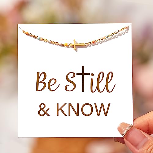 STORYJEWELLERY Christian Gifts for Women, Religious Confirmation and Baptism Gifts, Cross Bracelet for Women, Easter Gift, Encouragement Presents, Christian Jewelry - color: Be Still & Know