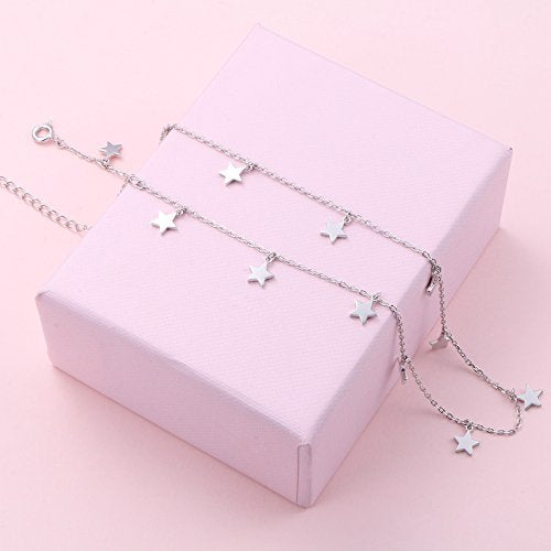DAOCHONG Women S925 Sterling Silver Disc Statement Choker Necklace - style: Lucky Stars