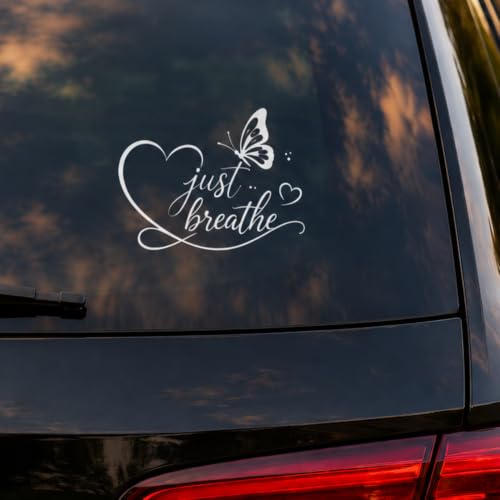 2Pcs Just Breathe Butterfly Decal Vinyl Car Window Sticker (White) - color: Just Breathe