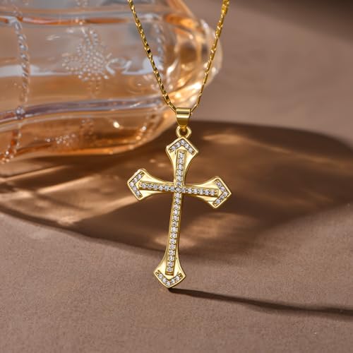 14K Gold Cross Necklace for Women Elegent Gold Cross Pendant Necklace Religious Jewelry Gift - style: E