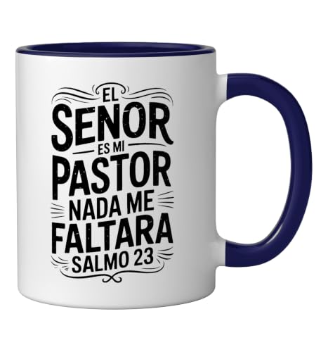 Spanish Christian With a Bible Verse Quote El Senor Es Mi Ceramic Mug, Dark Blue/White, 11oz - color: Dark Blue/White, size: 11 Ounces