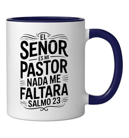 Spanish Christian With a Bible Verse Quote El Senor Es Mi Ceramic Mug, Dark Blue/White, 11oz - color: Dark Blue/White, size: 11 Ounces
