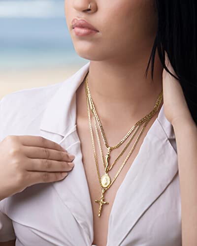 Barzel Cross Necklace for Women & Men 18K Gold Plated Flat Mariner/Marina 060 3MM Chain Necklace With Cross Pendant. - color: Gold Cross