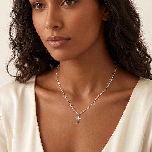 925 Sterling Silver Cross Necklace for Women Dainty Cross Necklace - color: Silver -22"