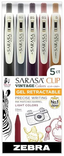 Zebra Pen SARASA Clip Retractable Gel Pen, Assorted Vintage Light Ink, 5-Pk - color: Neutral Vintage A